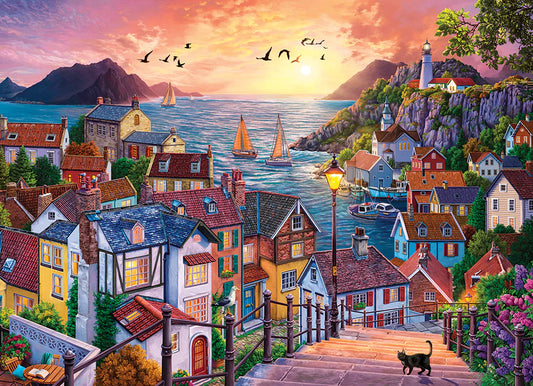 COBBLE HILL Coastal Town at Sunset | 1000 Piece
