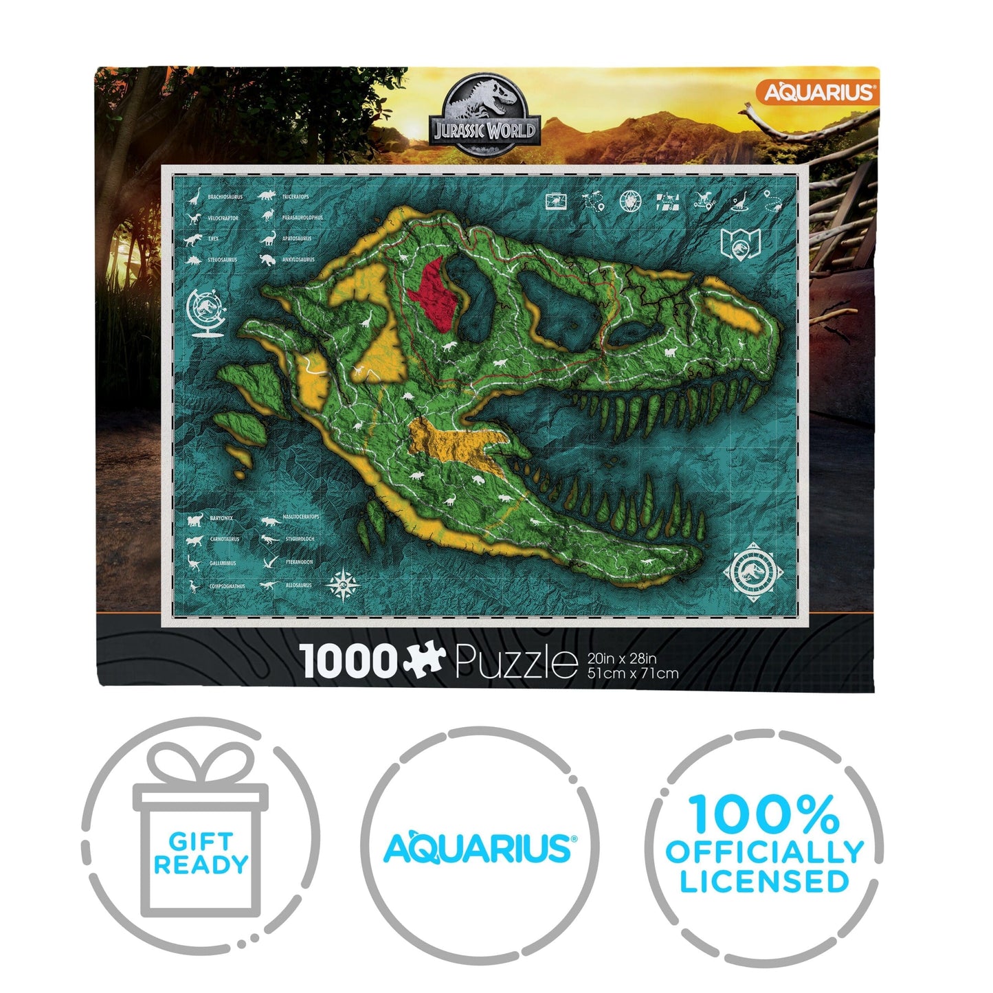 AQUARIUS Jurassic World Map 1000 Piece Jigsaw Puzzle