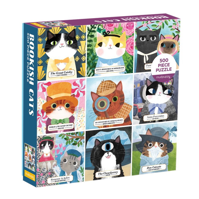 MUDPUPPY Bookish Cats 500 Piece Family Puzzle