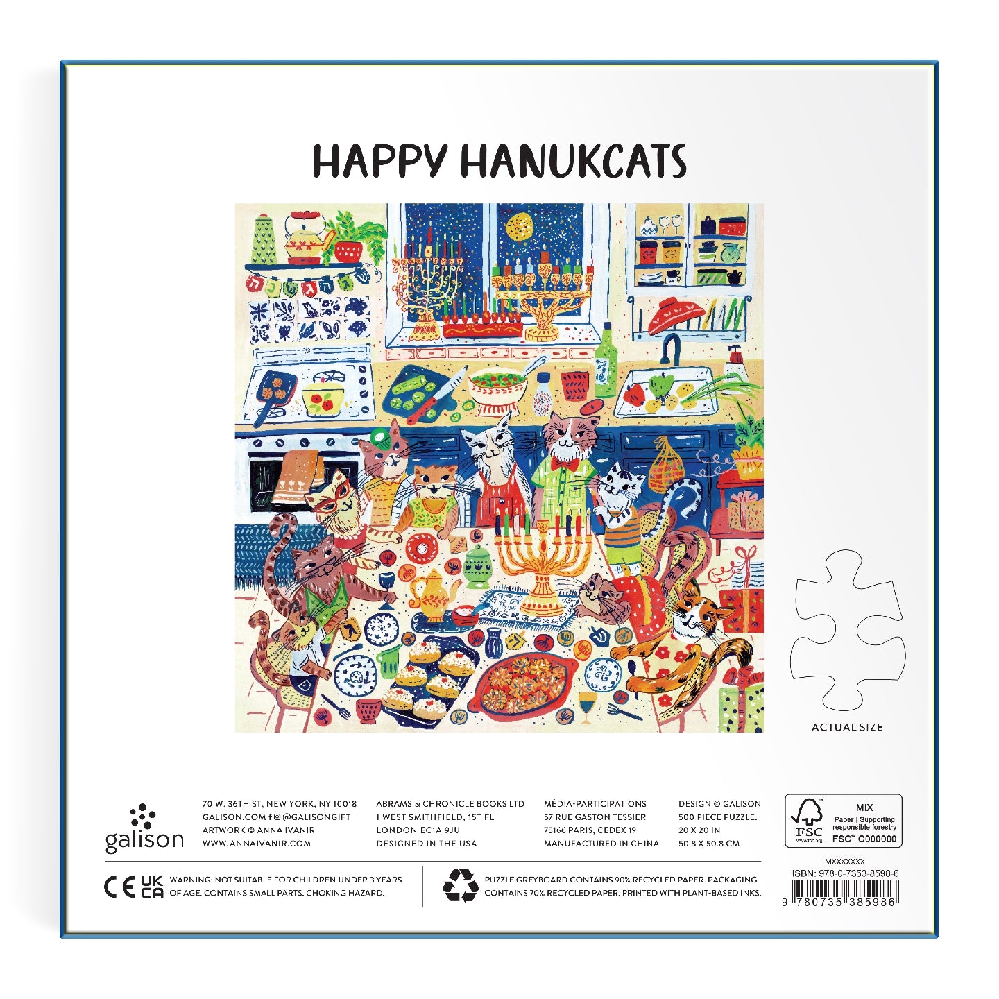 GALISON Happy Hanukcats 500 Piece Puzzle