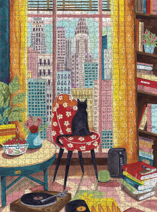 Pomegranate, Caroline Bonne Müller: Black Cat in New York Window 1000-Piece Jigsaw Puzzle