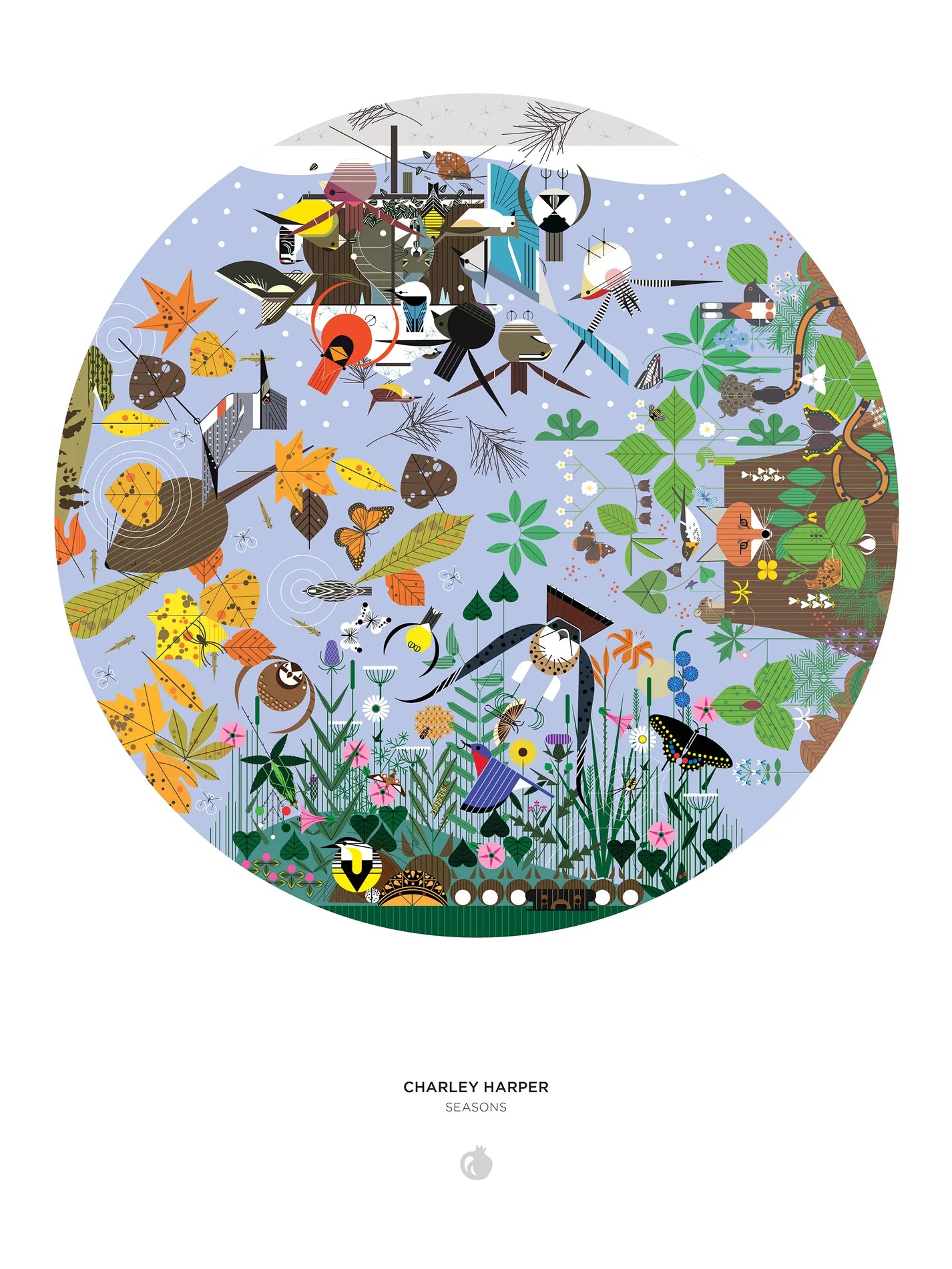 Pomegranate, Charley Harper: Seasons 1000-Piece Circular Jigsaw Puzzle
