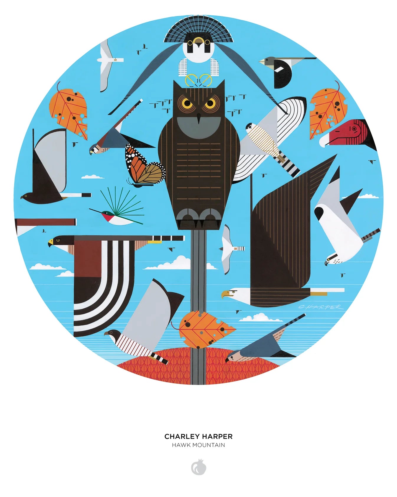 Pomegranate, Charley Harper: Hawk Mountain 500-Piece Circular Jigsaw Puzzle