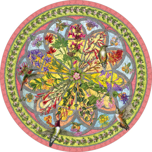 Pomegranate, Erin E. Hunter: Floral Compass 500-Piece Circular Jigsaw Puzzle