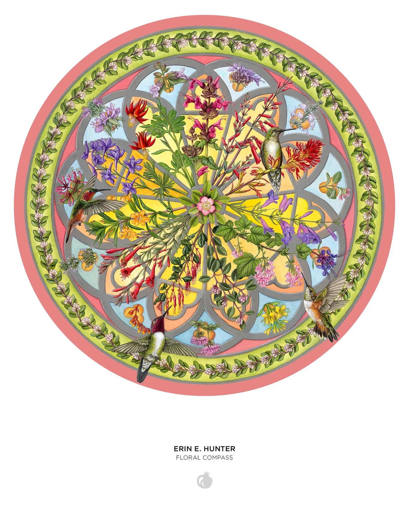 Pomegranate, Erin E. Hunter: Floral Compass 500-Piece Circular Jigsaw Puzzle