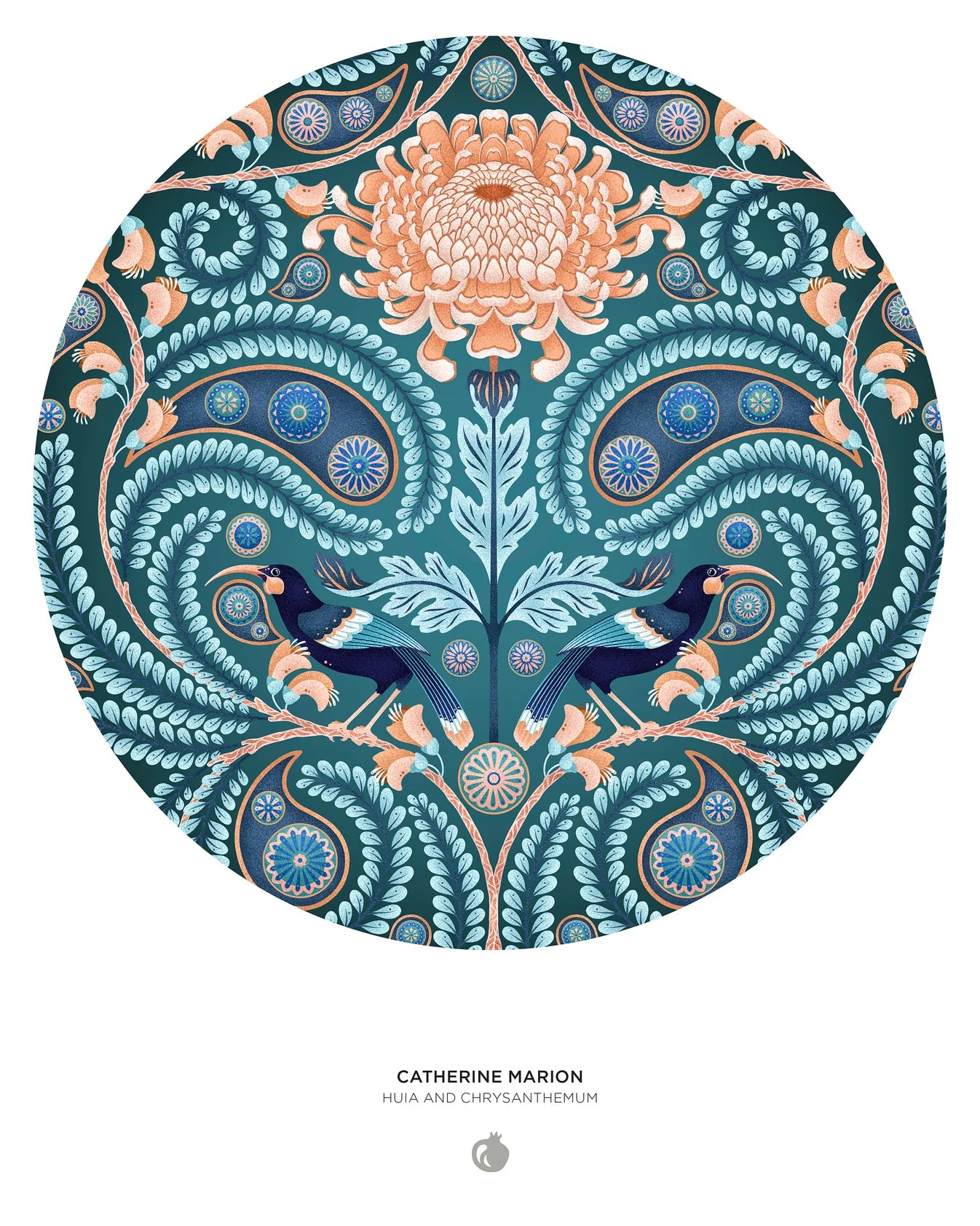 Pomegranate, Catherine Marion: Huia and Chrysanthemum 500-Piece Circular Jigsaw Puzzle