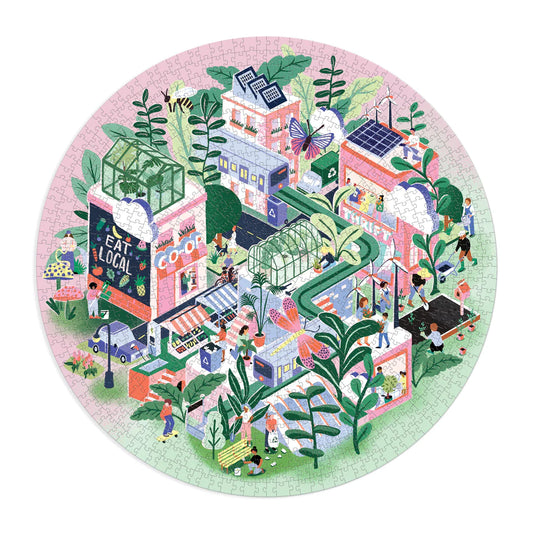 GALISON Green City 1000 Piece Round Puzzle