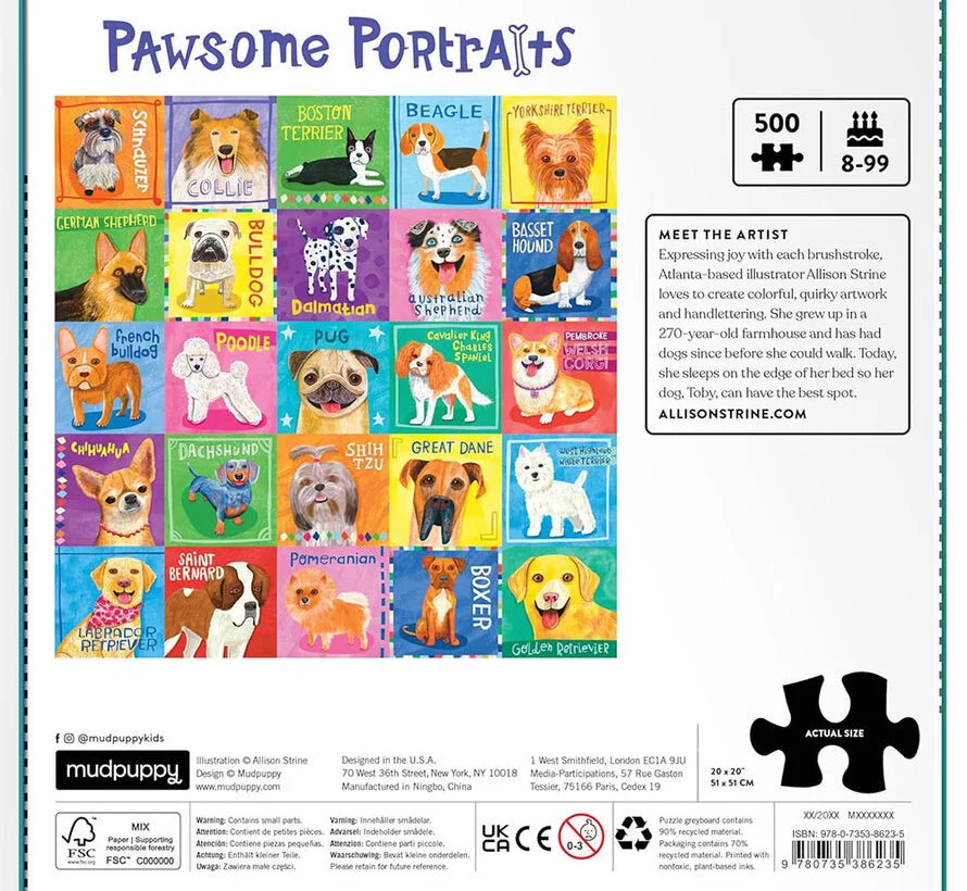 MUDPUPPY Pawsome Portraits 500 Piece Family Puzzle