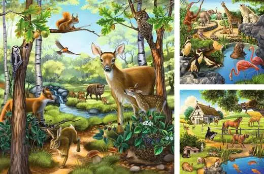 RAVENSBURGER Forest/Zoo/Domestic Animals 3x49 pc Puzzle