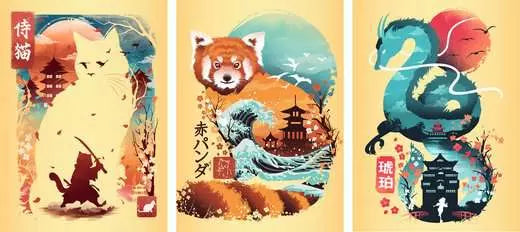 RAVENSBURGER Cat Warrior, Red Panda & Dragon 3x100pc Mini Puzzl