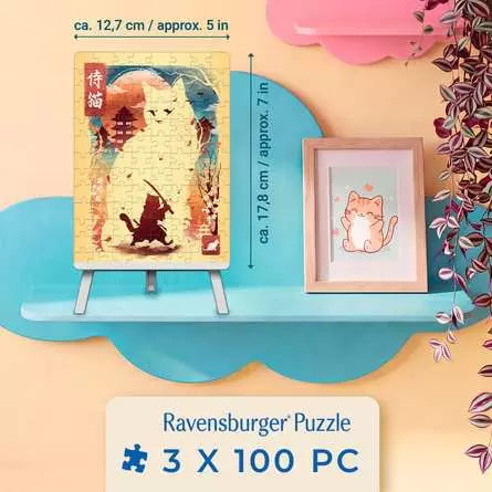 RAVENSBURGER Cat Warrior, Red Panda & Dragon 3x100pc Mini Puzzl