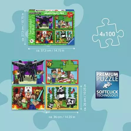 RAVENSBURGER, Realms & Adventures, Minecraft 4x100 Pc Puzzle