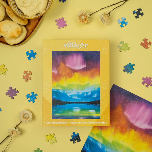 VILLAGER Rainbow Northern Lights | 500-Piece Puzzle for Adults | Designed in Canada by Carly Gordon