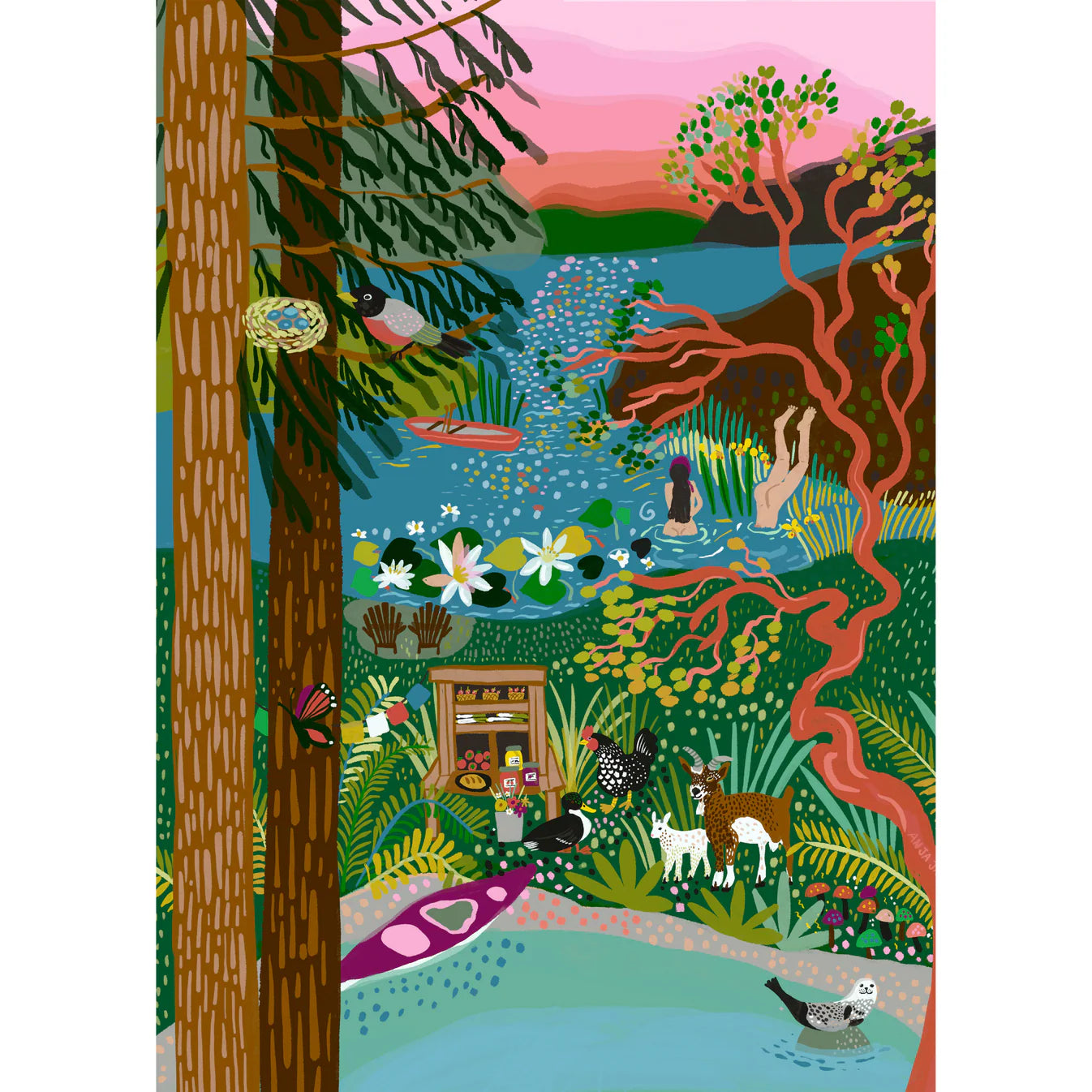 VILLAGER Salt Spring Island Swim | 1000-Piece Puzzle for Adults | Designed in Canada by Anja JaneC