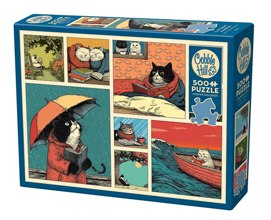 COBBLE HILL Cats Chillin With Books | 500 Piece