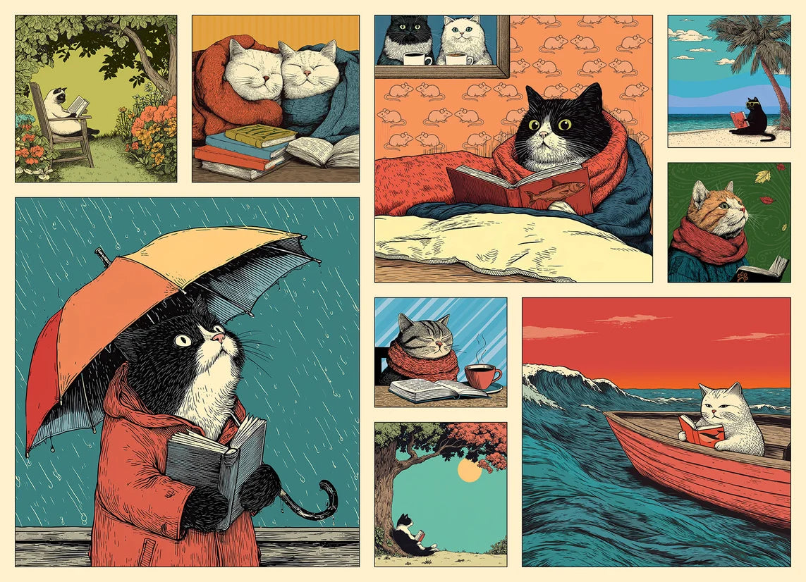 COBBLE HILL Cats Chillin With Books | 500 Piece