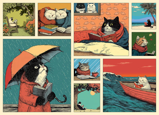 COBBLE HILL Cats Chillin With Books | 500 Piece