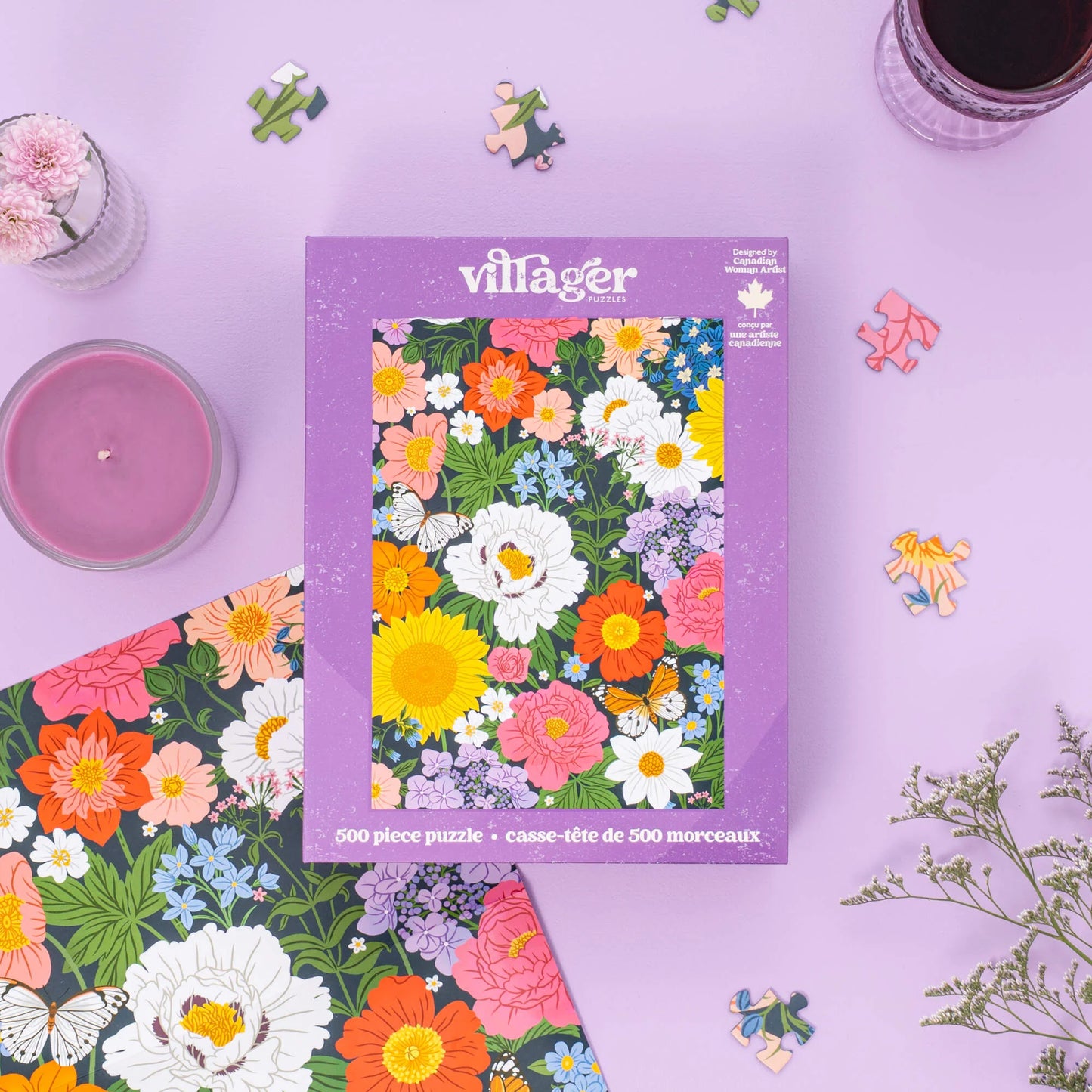 VILLAGER Midnight Blooms | 500-Piece Puzzle for Adults | Designed in Canada by Jori Pop