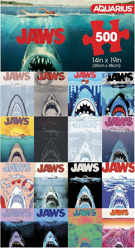 AQUARIUS JAWS Poster Collage 500 Piece Jigsaw Puzzle (Vertical Box)