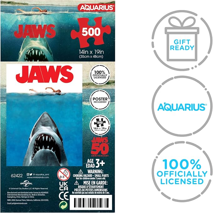 AQUARIUS JAWS One Sheet 500 Piece Jigsaw Puzzle (Vertical Box)