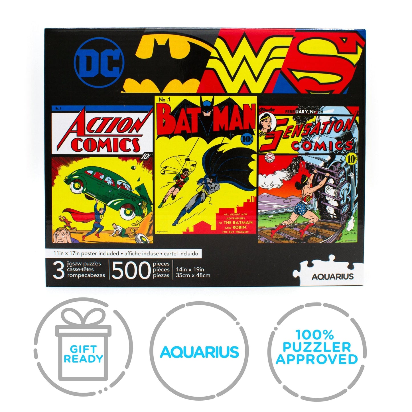 AQUARIUS DC Comics 3 x 500 Piece Jigsaw Puzzle Set