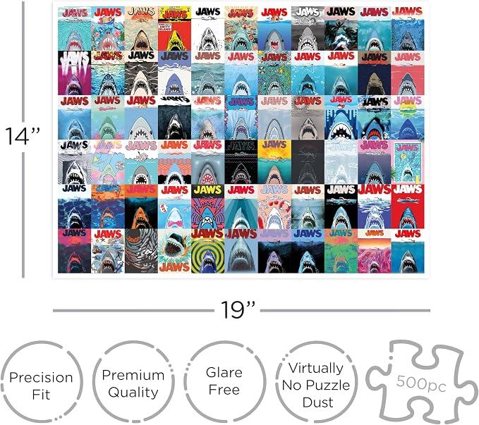 AQUARIUS JAWS Poster Collage 500 Piece Jigsaw Puzzle (Vertical Box)