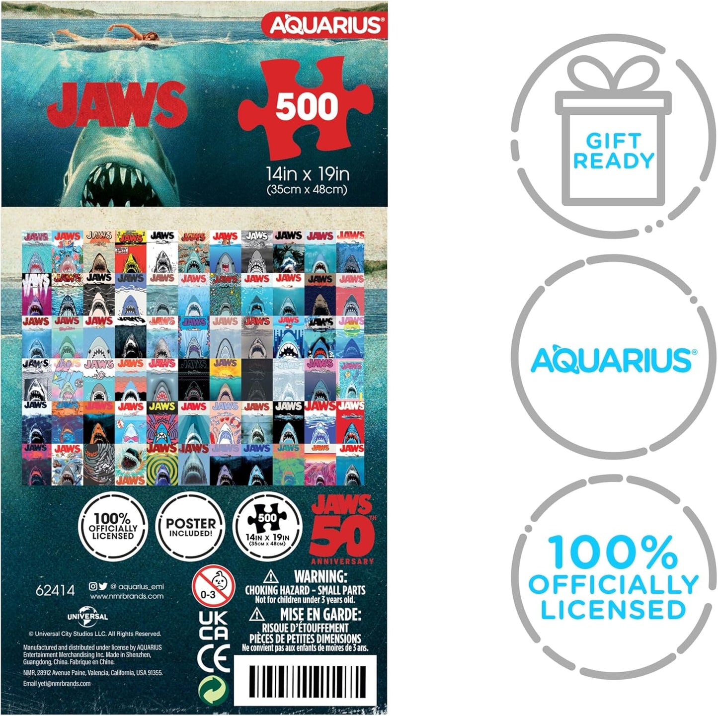 AQUARIUS JAWS Poster Collage 500 Piece Jigsaw Puzzle (Vertical Box)