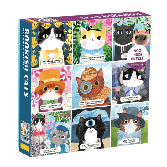 MUDPUPPY Bookish Cats 500 Piece Family Puzzle