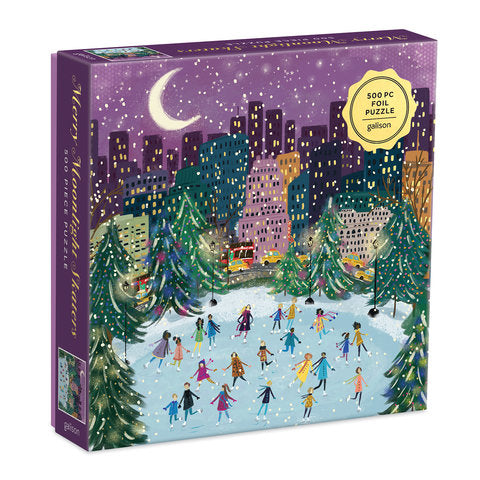 GALISON Merry Moonlight Skaters 500 Piece Foil Puzzle