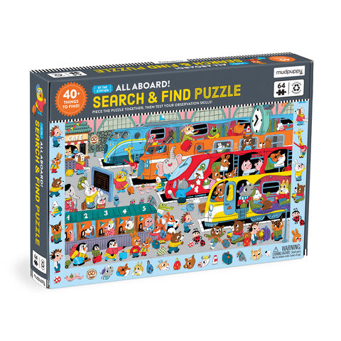 MUDPUPPY All Aboard! Train Station 64 Piece Search & Find Puzzle