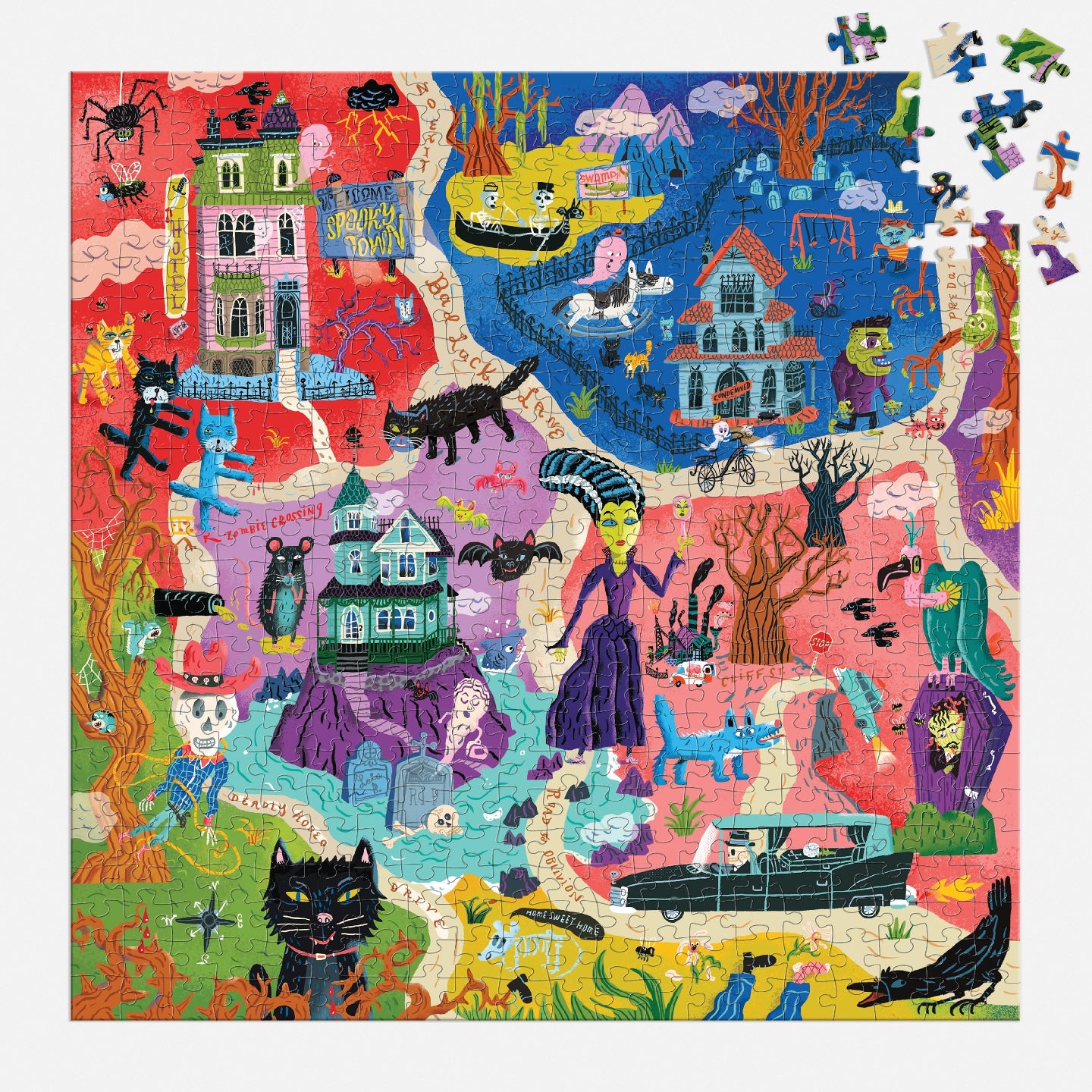 MUDPUPPY Welcome to Spooky Town 500 Piece Family Puzzle