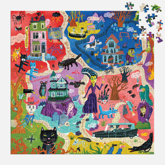 MUDPUPPY Welcome to Spooky Town 500 Piece Family Puzzle