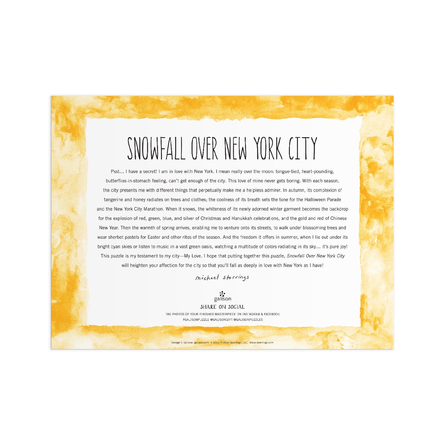 GALISON Michael Storrings Snowfall Over New York City 1000 Piece Puzzle