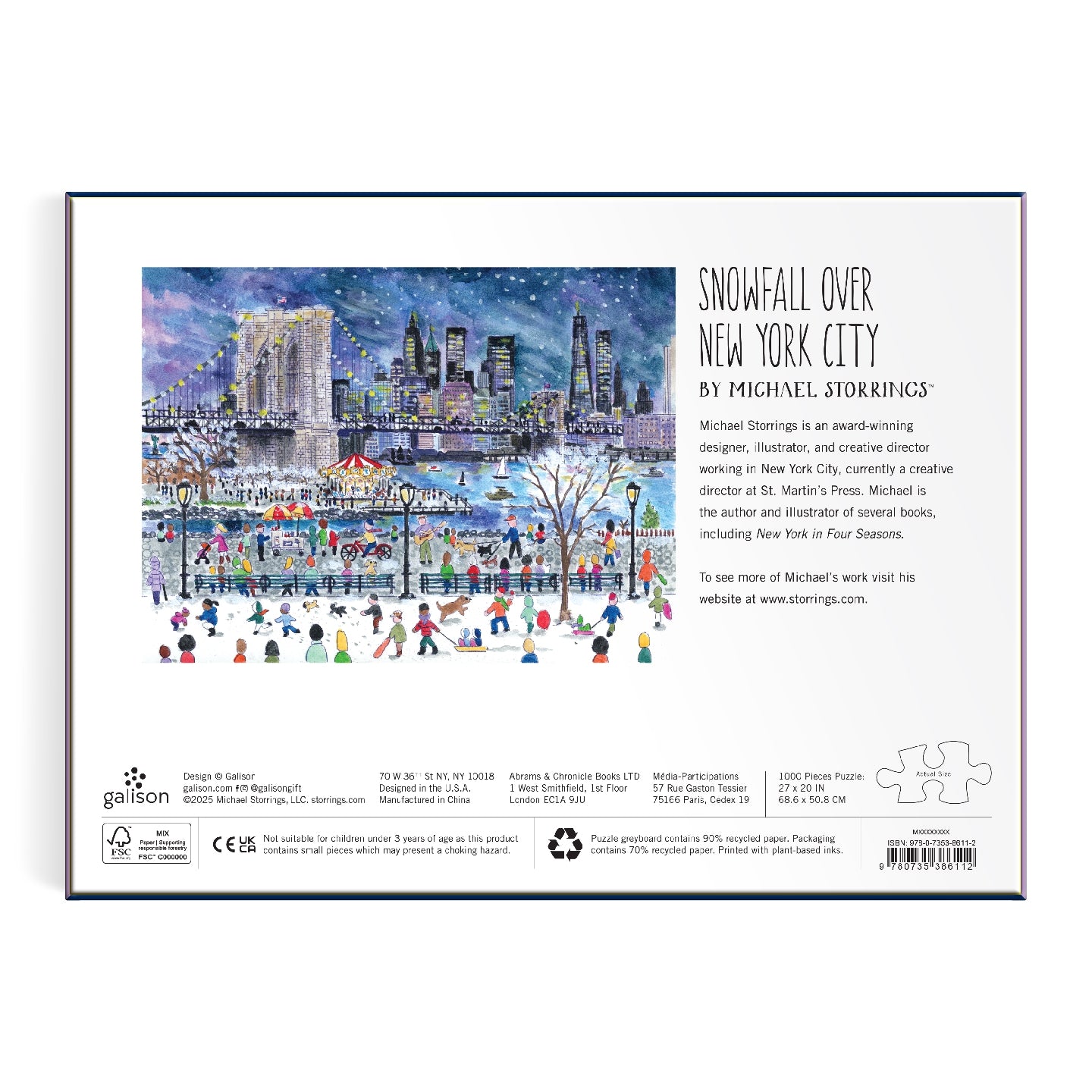 GALISON Michael Storrings Snowfall Over New York City 1000 Piece Puzzle