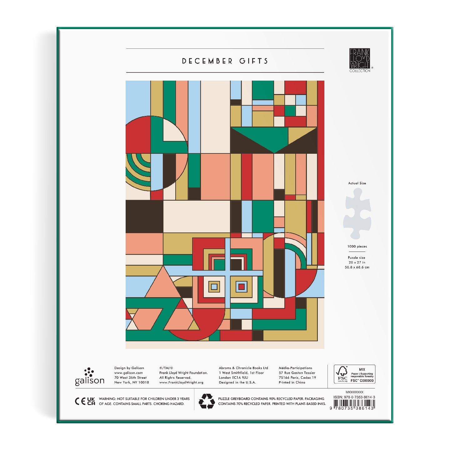 GALISON Frank Lloyd Wright December Gifts 1000 Piece Foil Puzzle