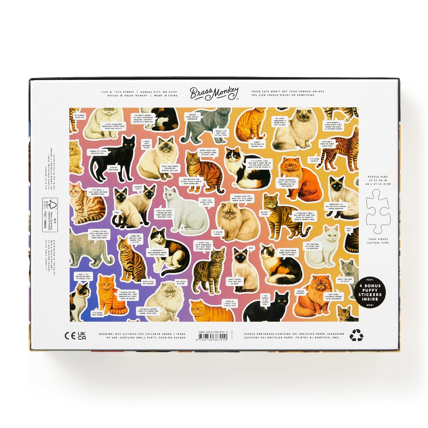 BRASS MONKEY Moody Cats 1000 Piece Puzzle