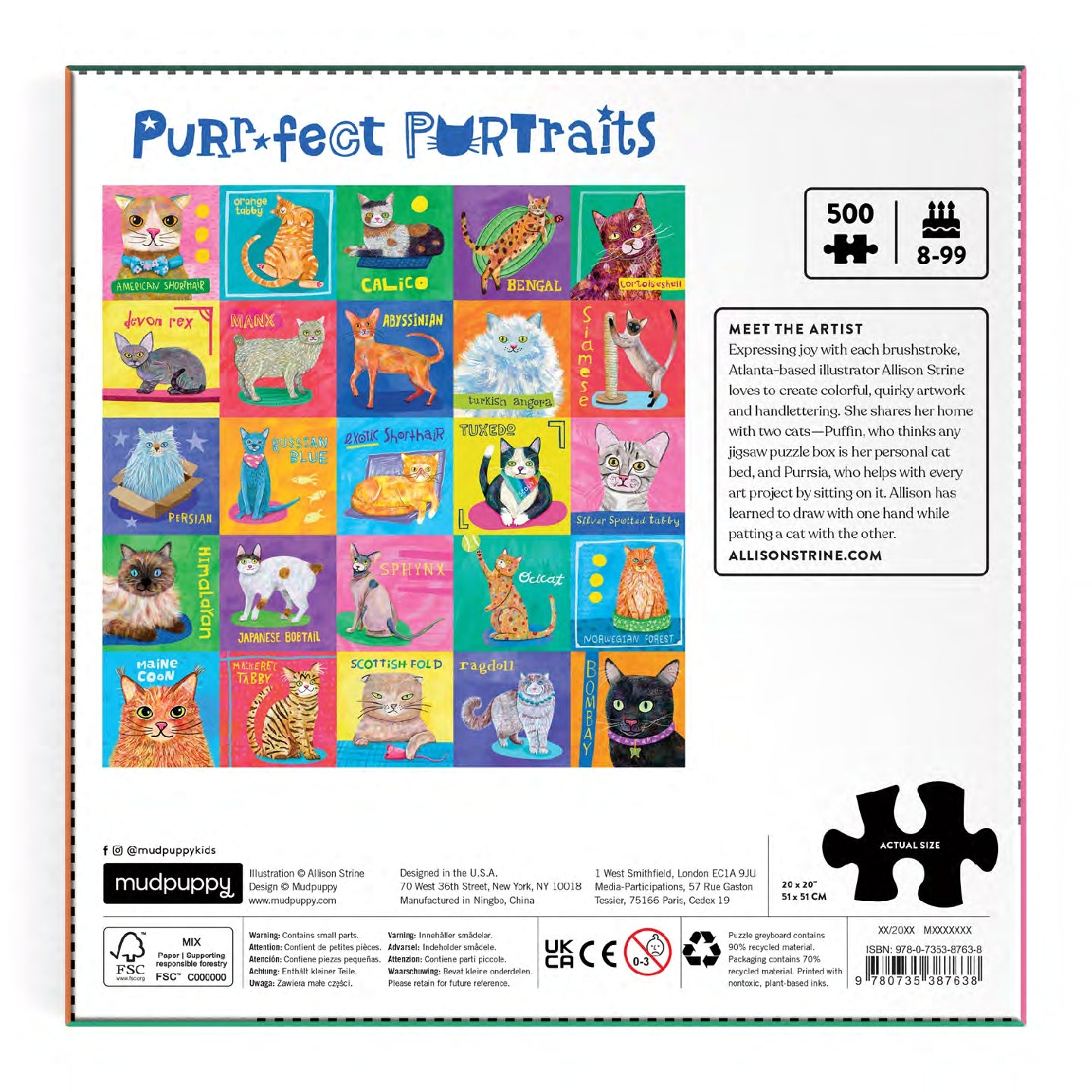 MUDPUPPY Purr-fect Portraits 500 Piece Family Puzzle