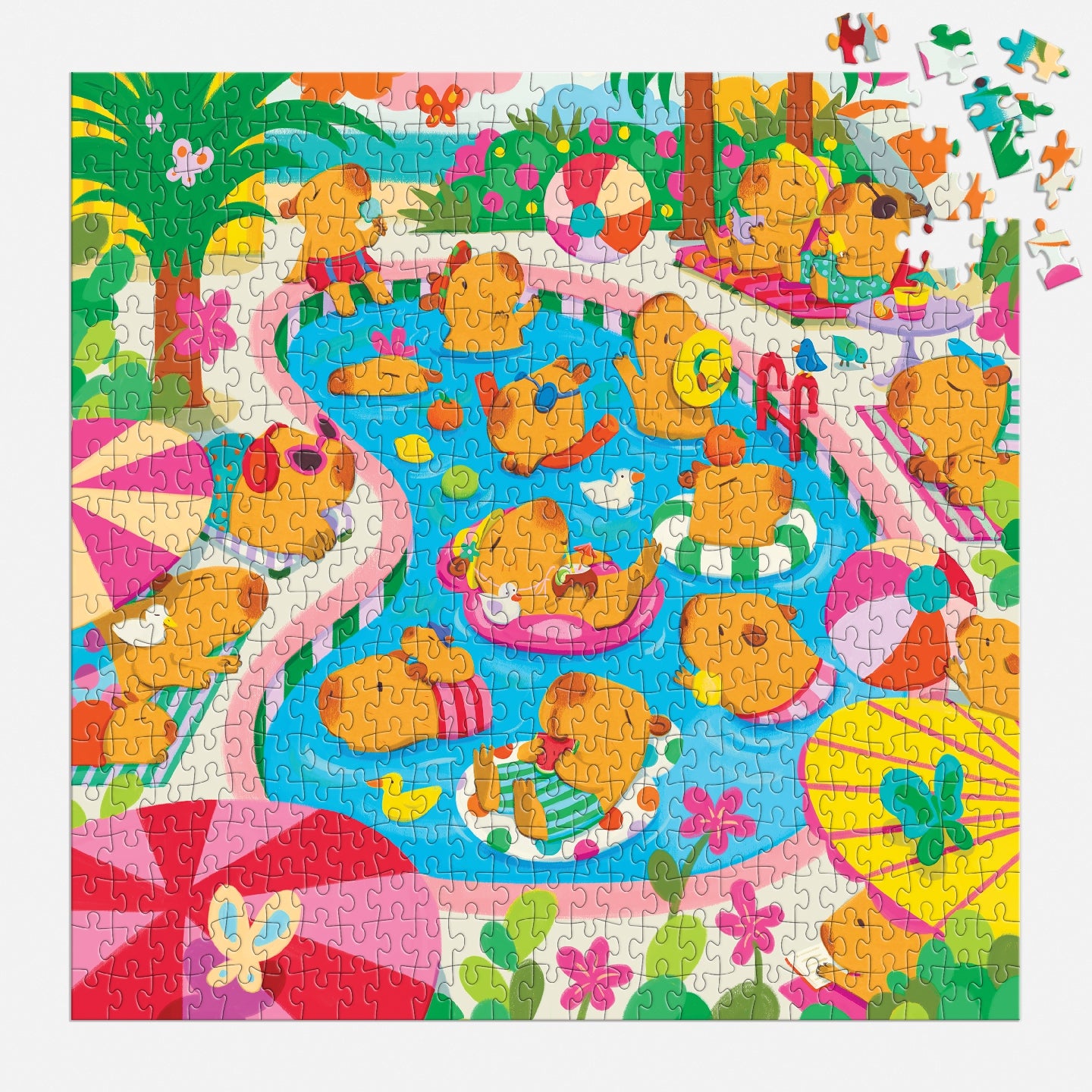 MUDPUPPY Capybara Pool Day 500 Piece Family Puzzle