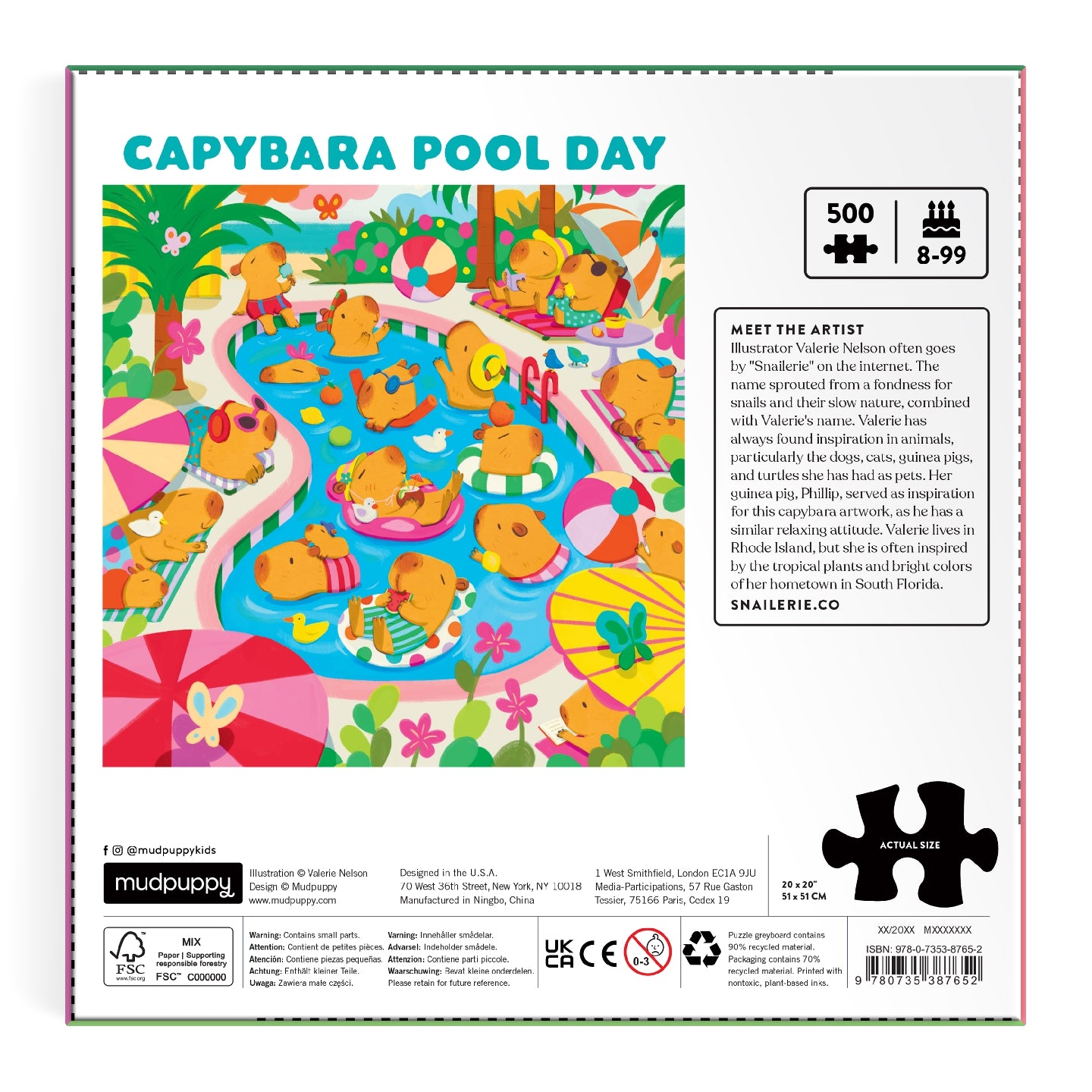MUDPUPPY Capybara Pool Day 500 Piece Family Puzzle