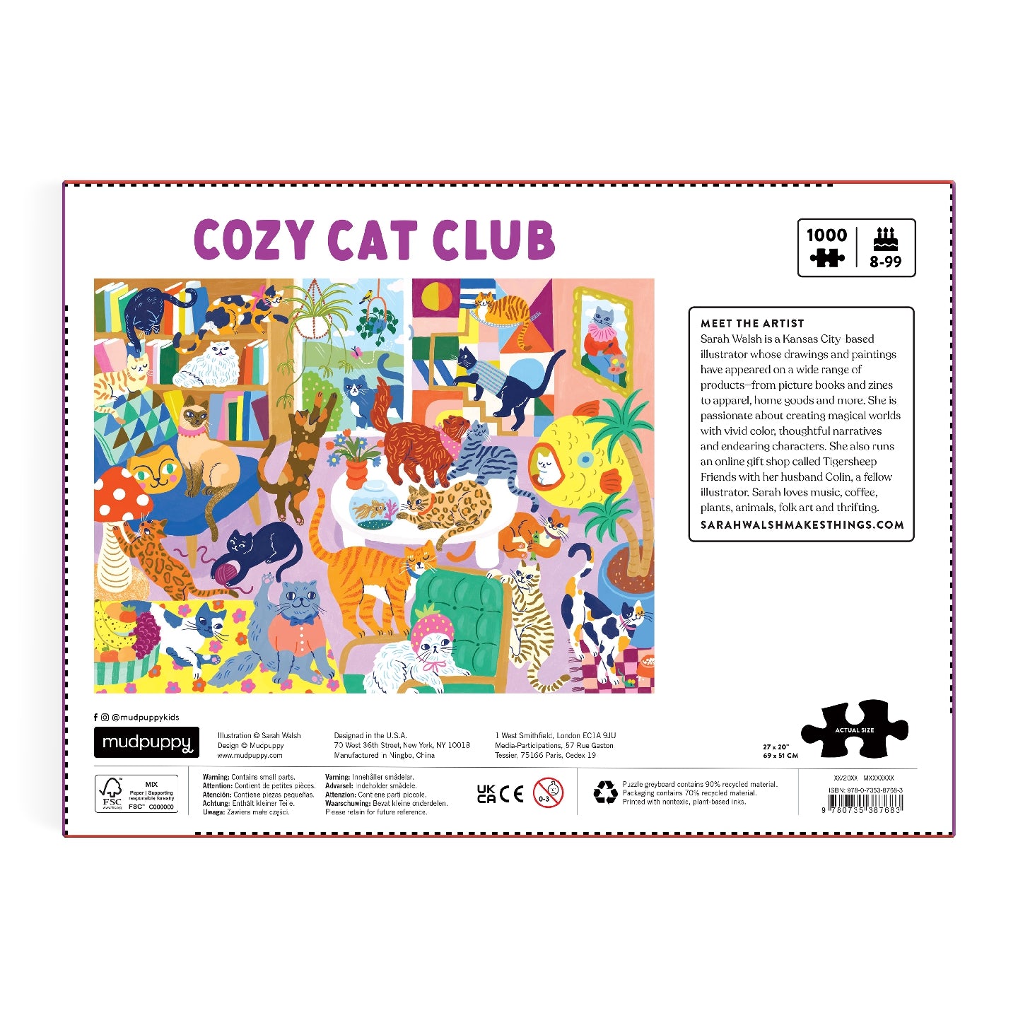 MUDPUPPY Cozy Cat Club 1000 Piece Family Puzzle