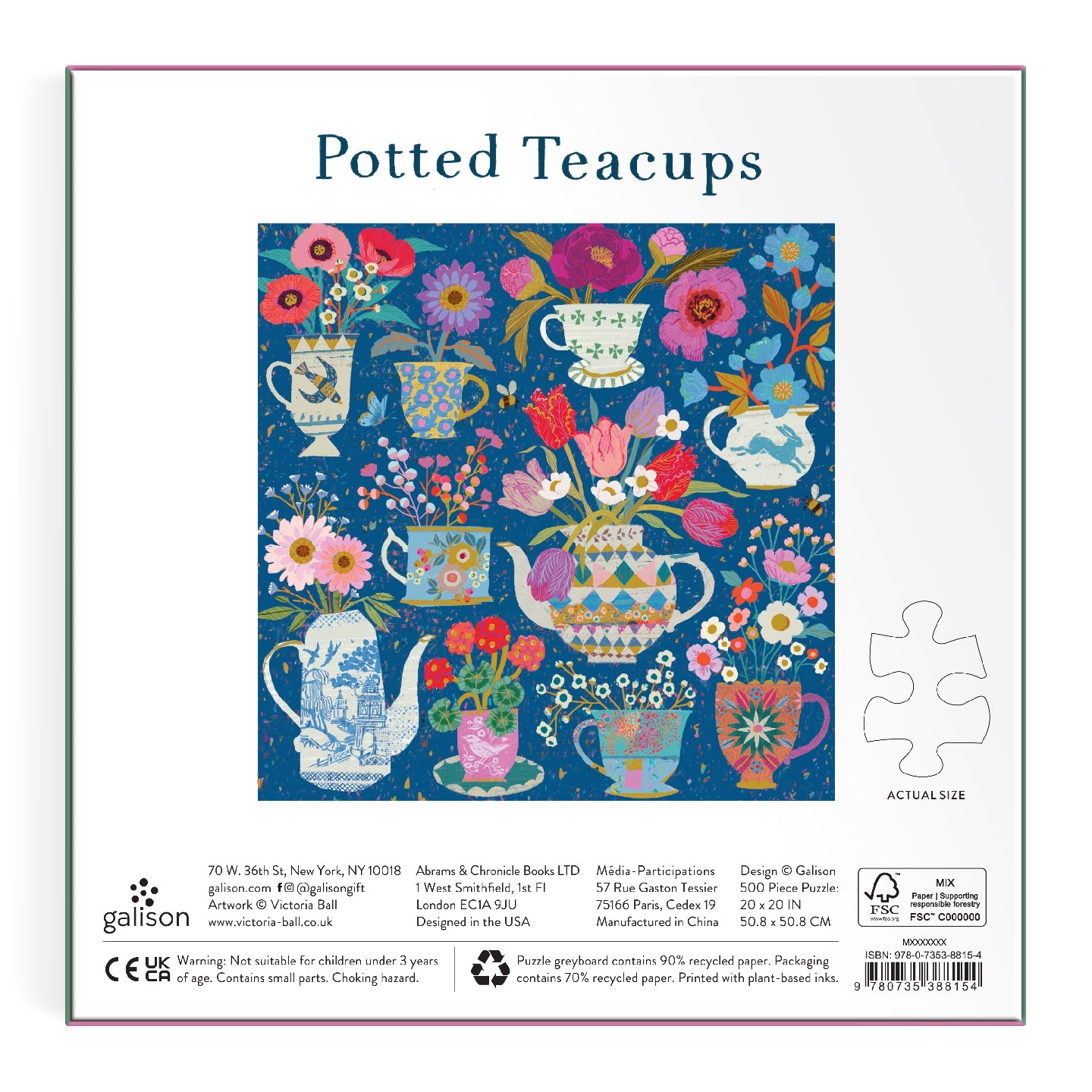 GALISON Victoria Ball Potted Teacups 500 Piece Foil Puzzle