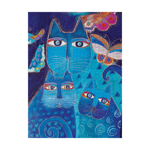 PAPER BLANKS Blue Cats & Butterflies 500 Piece Jigsaw Puzzle, Laurel Burch Collection  (Fantastic Felines)