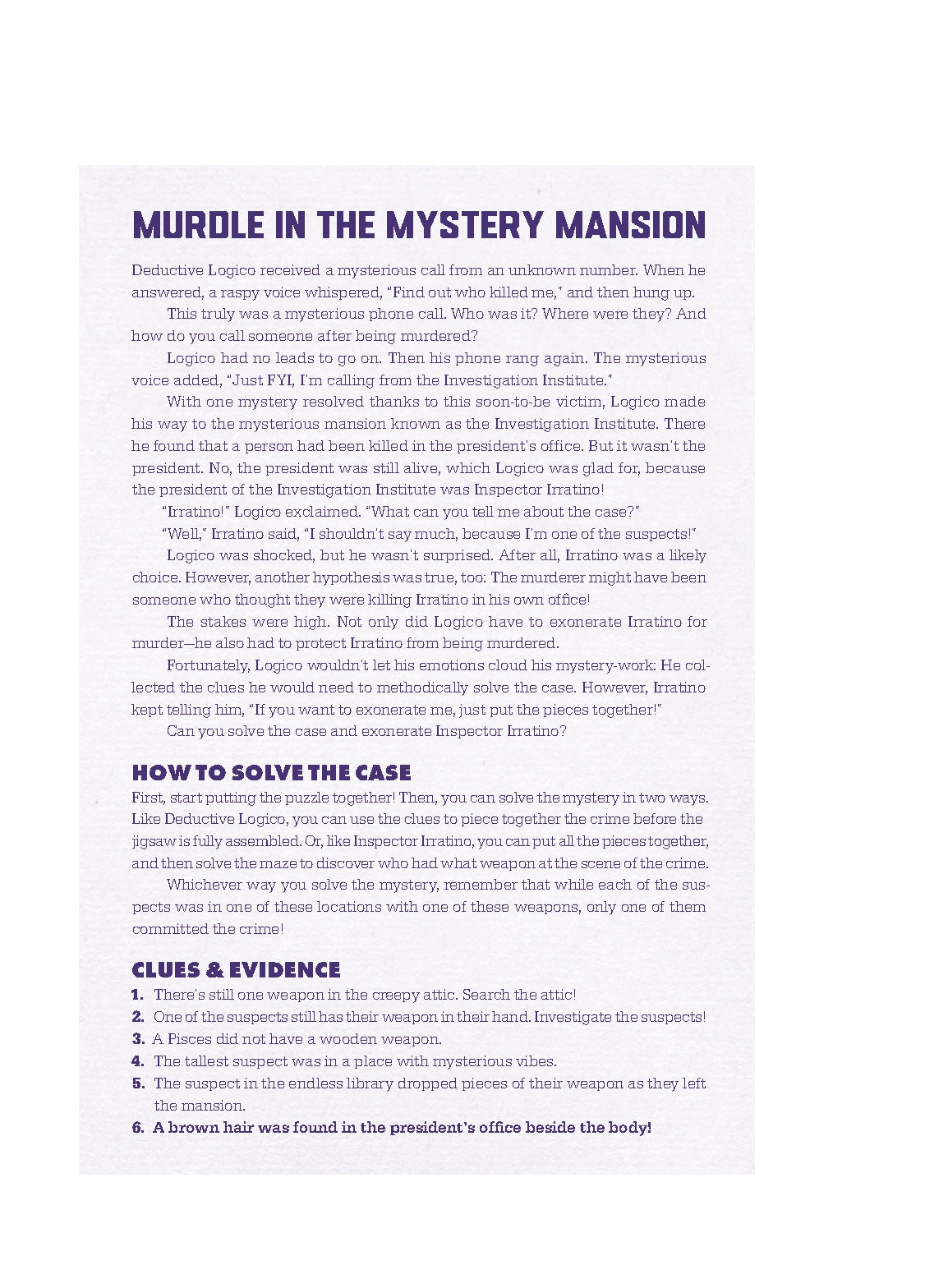 CHRONICLE BOOKS Murdle in the Mystery Mansion 500-Piece Jigsaw Puzzle