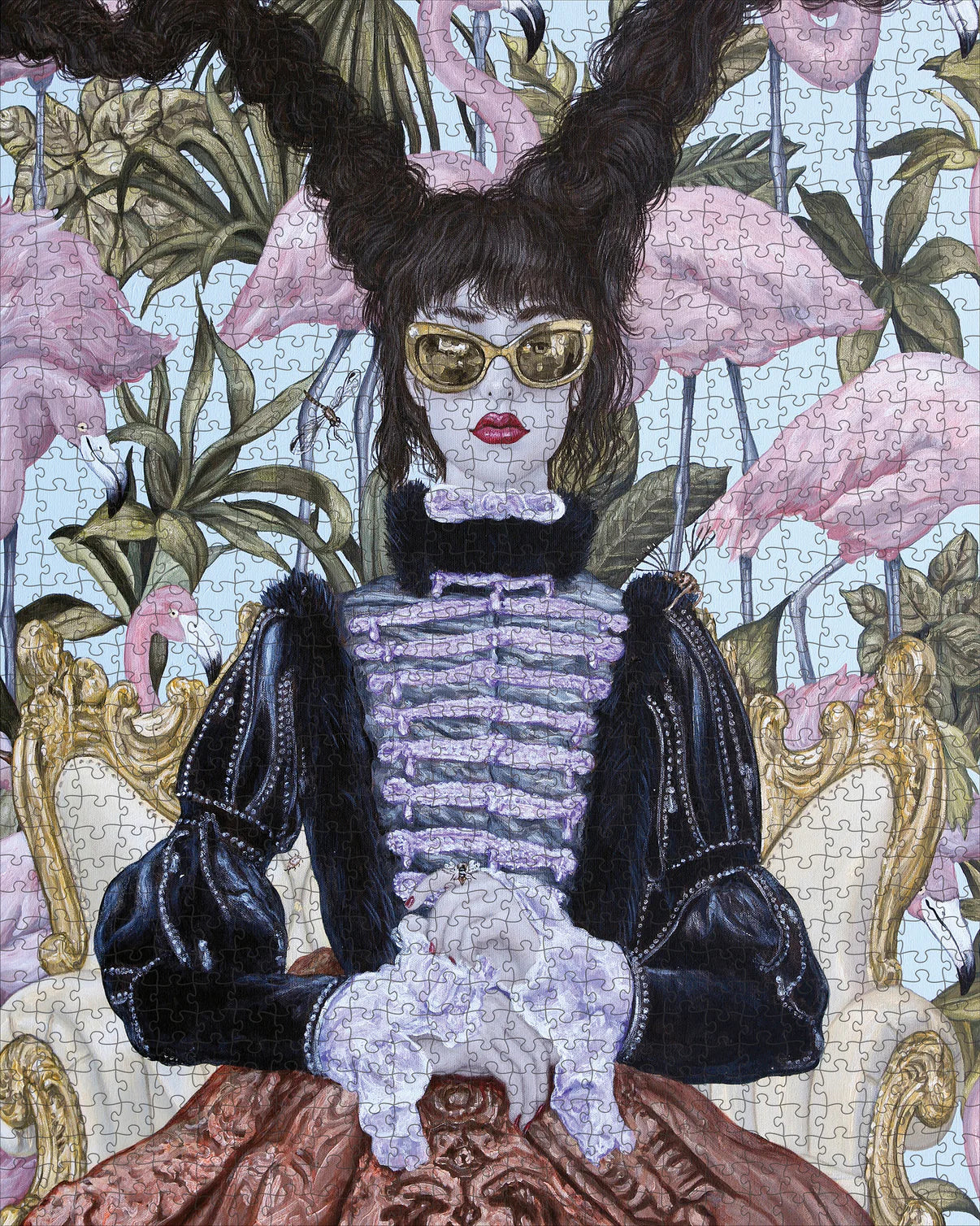 Pomegranate, Carlos Gámez de Francisco: Girl with Pink Flamingos 1000-Piece Jigsaw Puzzle