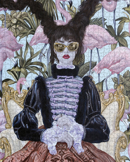 Pomegranate, Carlos Gámez de Francisco: Girl with Pink Flamingos 1000-Piece Jigsaw Puzzle
