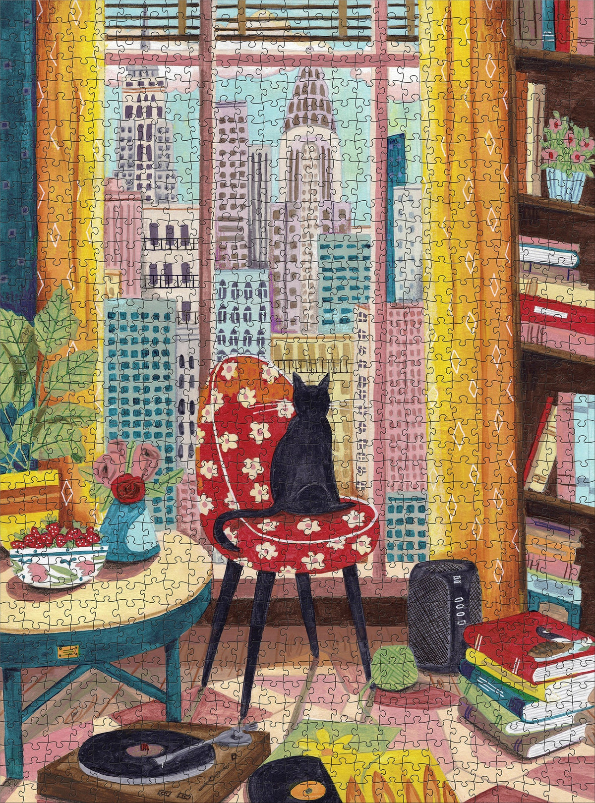 Pomegranate, Caroline Bonne Müller: Black Cat in New York Window 1000-Piece Jigsaw Puzzle