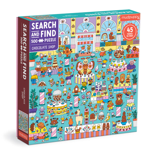 MUDPUPPY Chocolate Shop 500 Piece Search and Find Family Puzzle