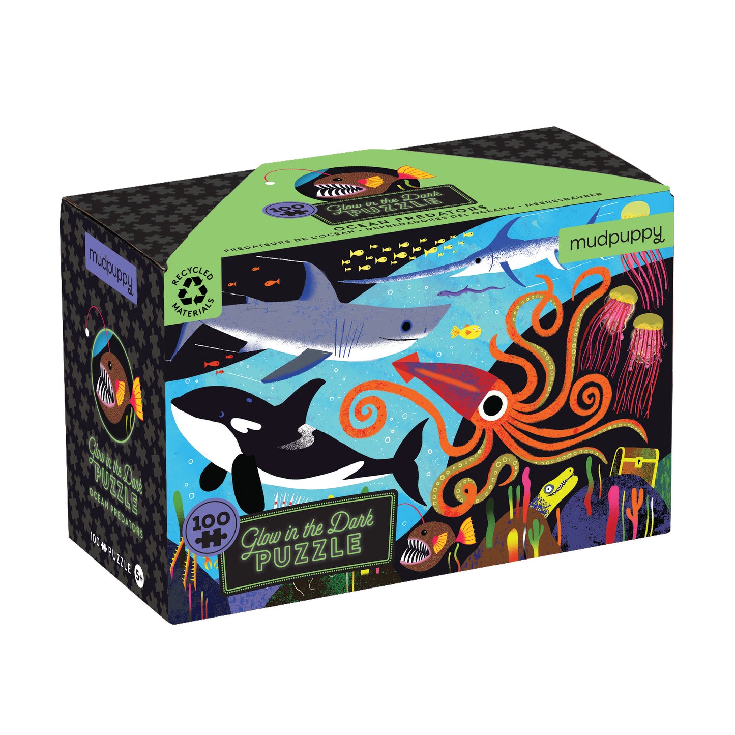 MUDPUPPY Ocean Predators 100 Piece Glow in the Dark Puzzle