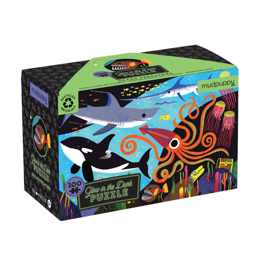 MUDPUPPY Ocean Predators 100 Piece Glow in the Dark Puzzle