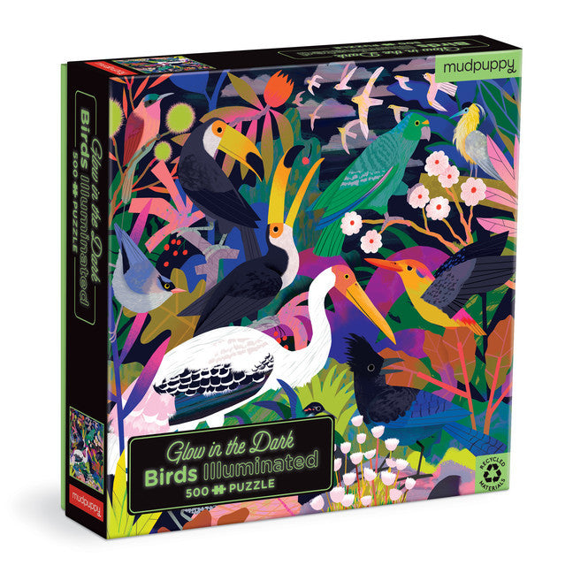 MUDPUPPY Birds Illuminated 500 Piece Glow in the Dark Puzzle